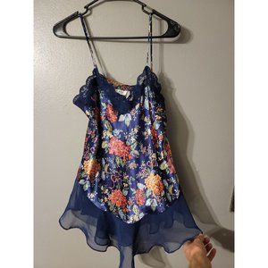 Sedu Fine Lingerie Womens Chemise Blue Floral Spaghetti Strap Lace Size S